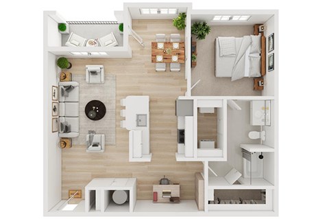 Floor plan for 1 bed, 1 bath, 1005 sqft