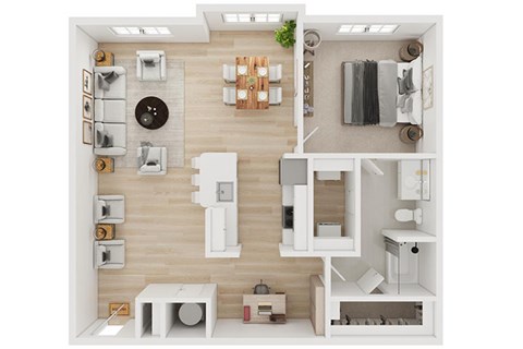 Floor plan for 1 bed, 1 bath, 1069 sqft
