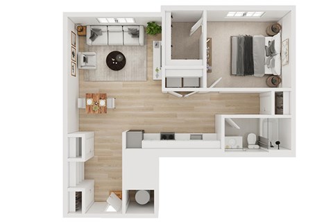 Floor plan for 1 bed, 1 bath, 861 sqft
