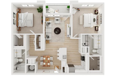 Floor plan for 2 beds, 2 baths, 1149 sqft