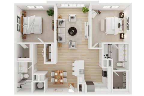 Floor plan for 2 beds, 2 baths, 1219 sqft