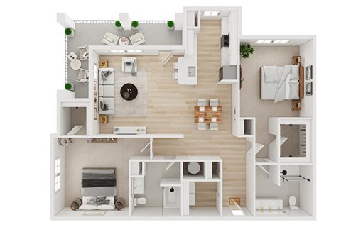 Floor plan for 2 beds, 2 baths, 1294 sqft