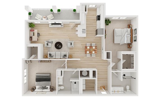 Floor plan for 2 beds, 2 baths, 1348 sqft