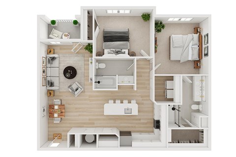 Floor plan for 2 beds, 2 baths, 1181 sqft