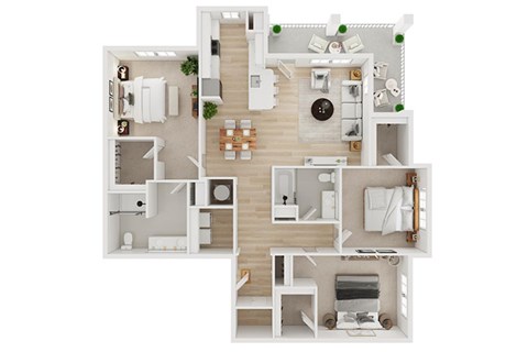 Floor plan for 3 beds, 2 baths, 1535 sqft