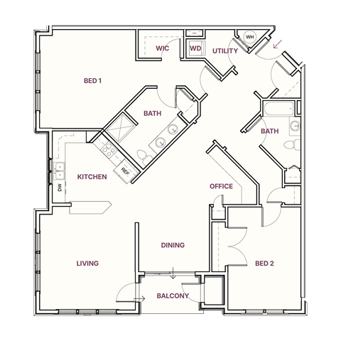 Floor plan for 2 beds, 2 baths, 1762 sqft