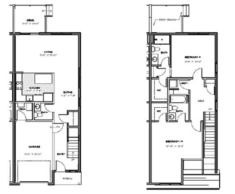 Floor plan for 2 beds, 2.5 baths, 1521 sqft
