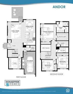Berlin house for rent - A floor plan for a home by Schaeffers Homes shows a first and second floor layout.