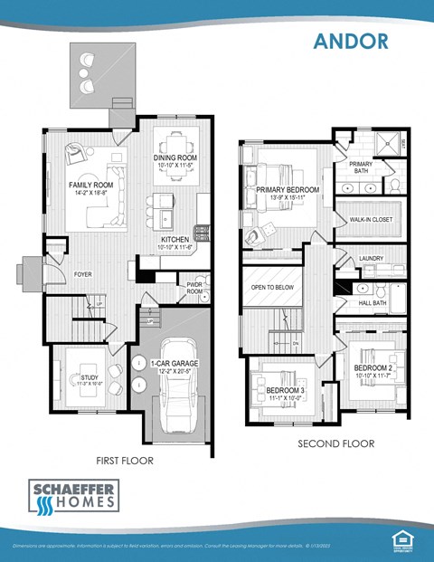 Floor plan for 3 beds, 2.5 baths, 2015 sqft