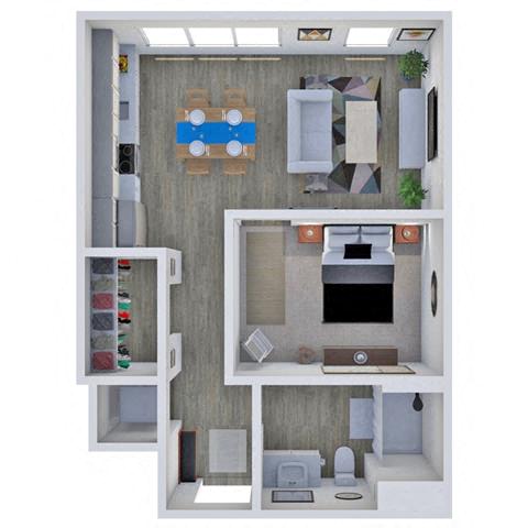 Floor plan for 1 bed, 1 bath, 583 sqft