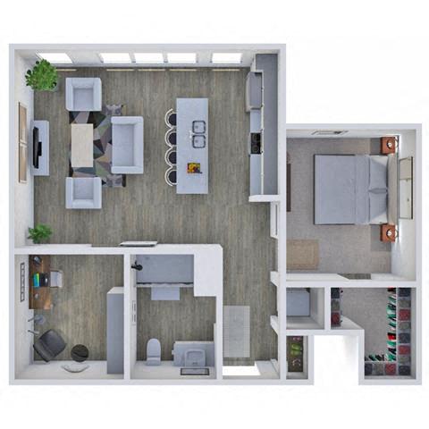 Floor plan for 1 bed, 1 bath, 898 sqft