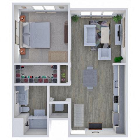 Floor plan for 1 bed, 1 bath, 723 sqft