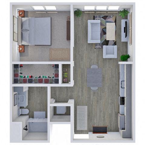 Floor plan for 1 bed, 1 bath, 710 sqft