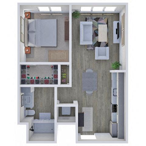 Floor plan for 1 bed, 1 bath, 625 sqft