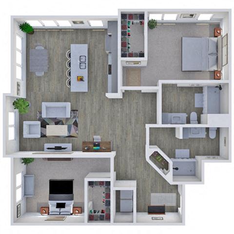 Floor plan for 2 beds, 2 baths, 1291 sqft