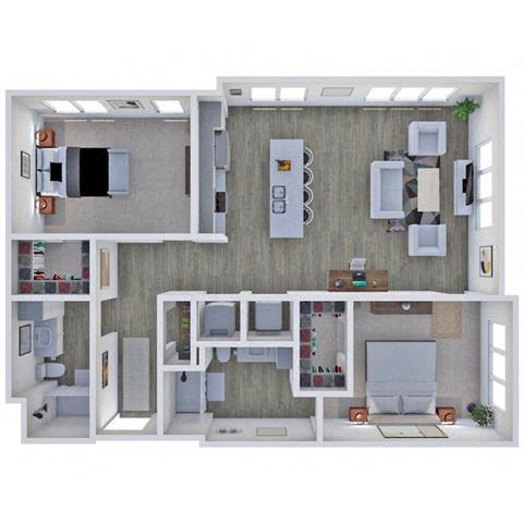 Floor plan for 2 beds, 2 baths, 1176 sqft