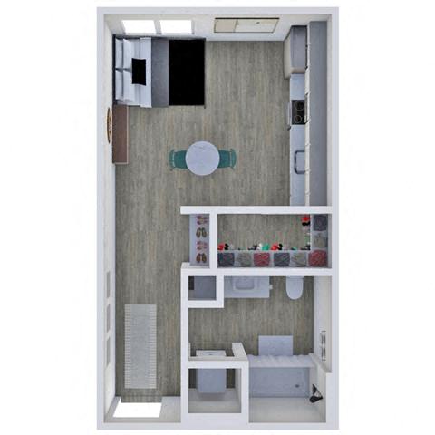 Floor plan for 1 bed, 1 bath, 453 sqft