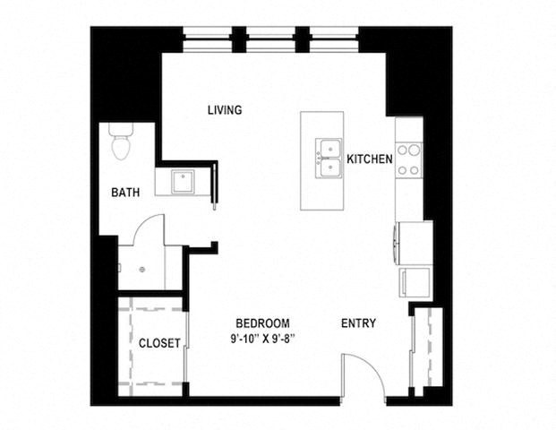 Floor plan for studio, 1 bath, 545 sqft
