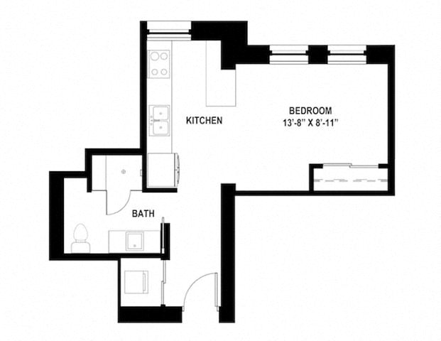 Floor plan for studio, 1 bath, 450 sqft