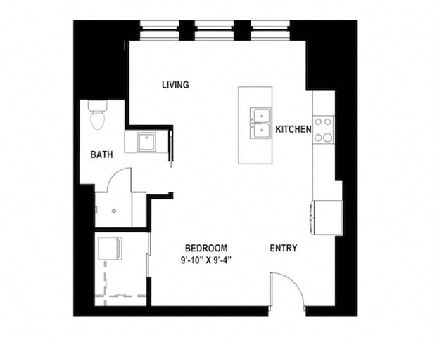 Floor plan for studio, 1 bath, 520 sqft