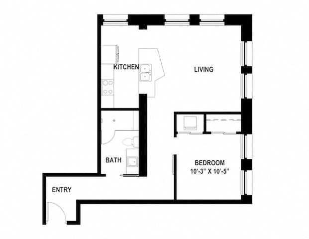 Floor plan for 1 bed, 1 bath, 710 sqft