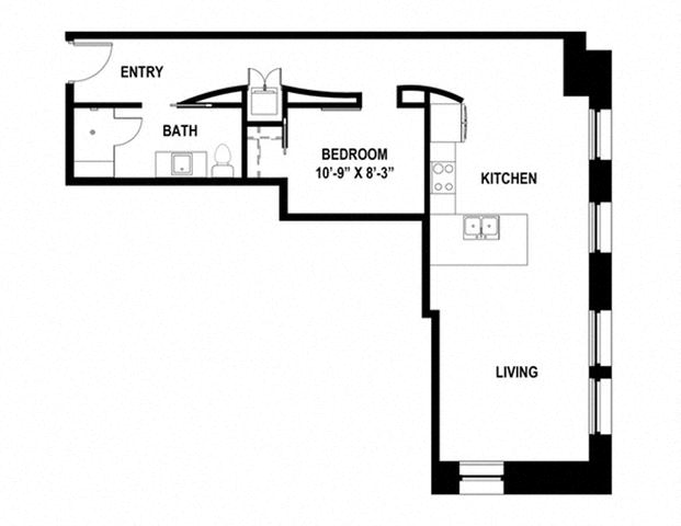 Floor plan for 1 bed, 1 bath, 780 sqft