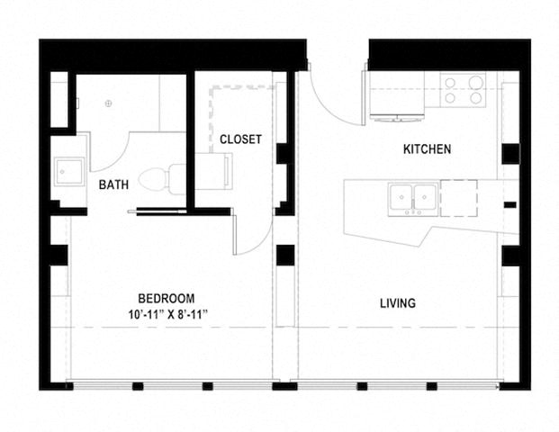 Floor plan for studio, 1 bath, 450 sqft