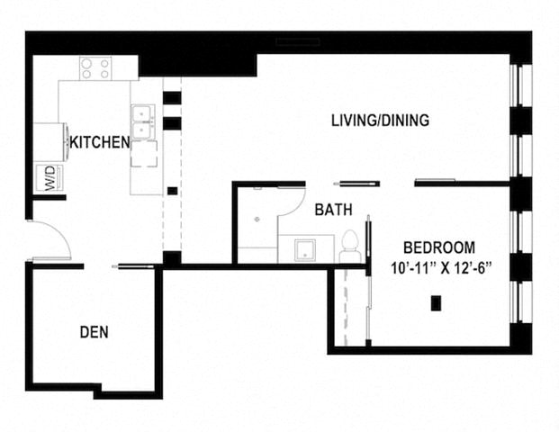 Floor plan for 1 bed, 1 bath, 830 sqft