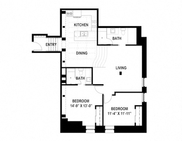 Floor plan for 2 beds, 2 baths, 1190 sqft