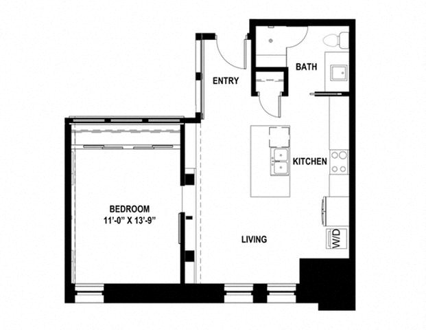 Floor plan for 1 bed, 1 bath, 620 sqft