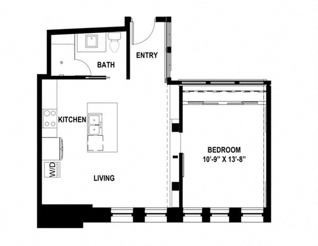 Floor plan for 1 bed, 1 bath, 630 sqft
