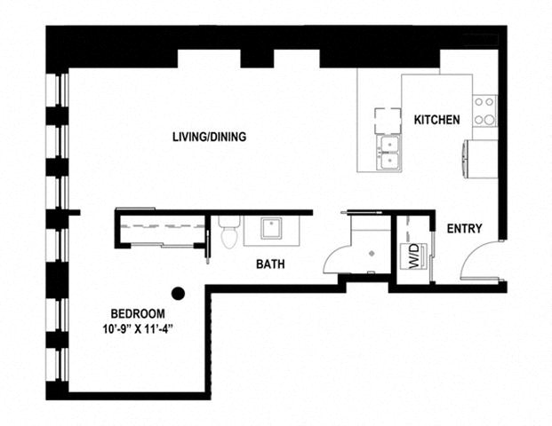 Floor plan for 1 bed, 1 bath, 735 sqft