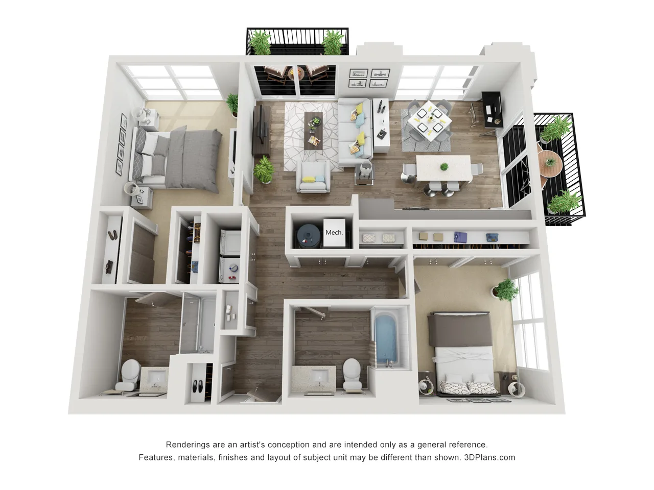 Floor plan for 2 beds, 2 baths, 1084 sqft