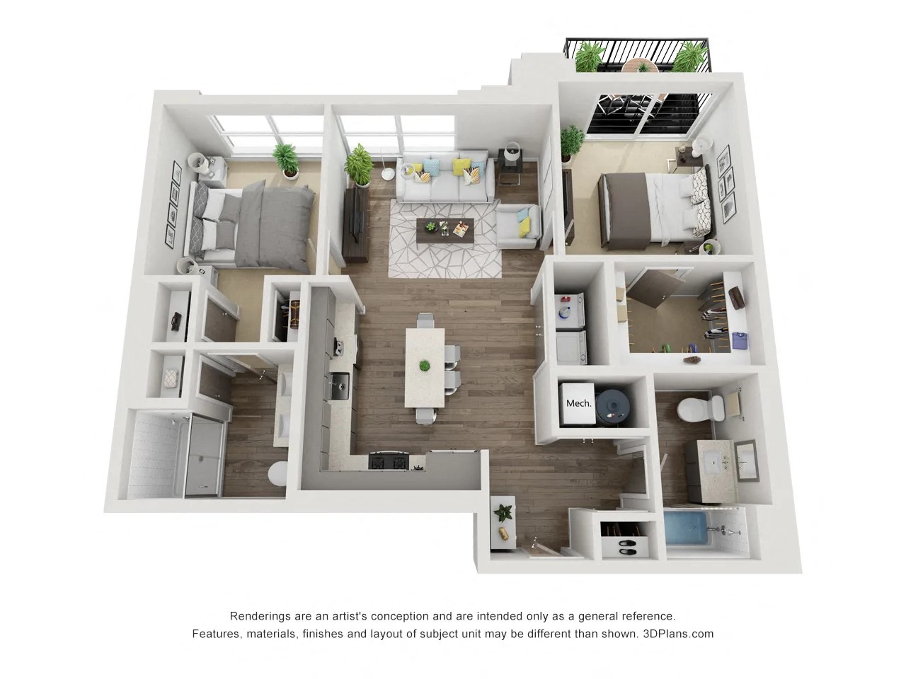 Floor plan for 2 beds, 2 baths, 1084 sqft