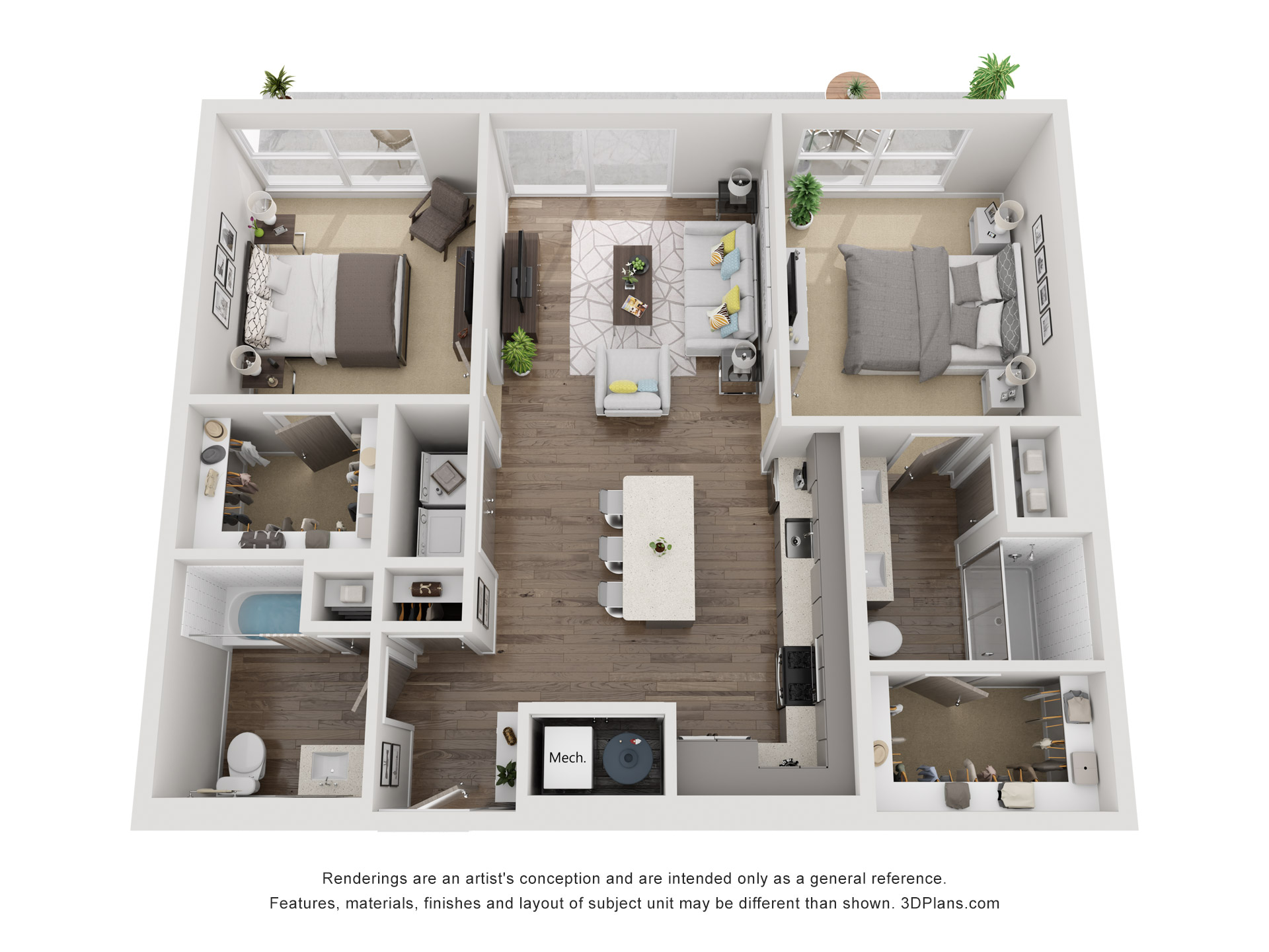 Floor plan for 2 beds, 2 baths, 1084 sqft