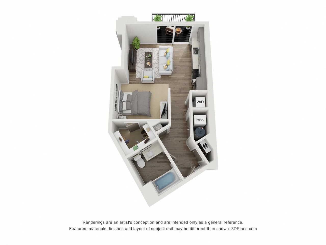 Floor plan for studio, 594 sqft