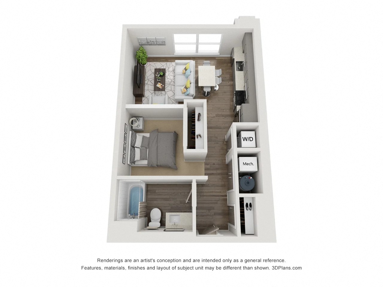 Floor plan for studio, 1 bath, 591 sqft