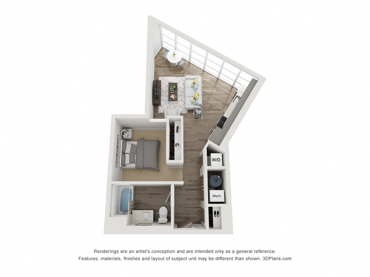 Floor plan for studio, 1 bath, 658 sqft