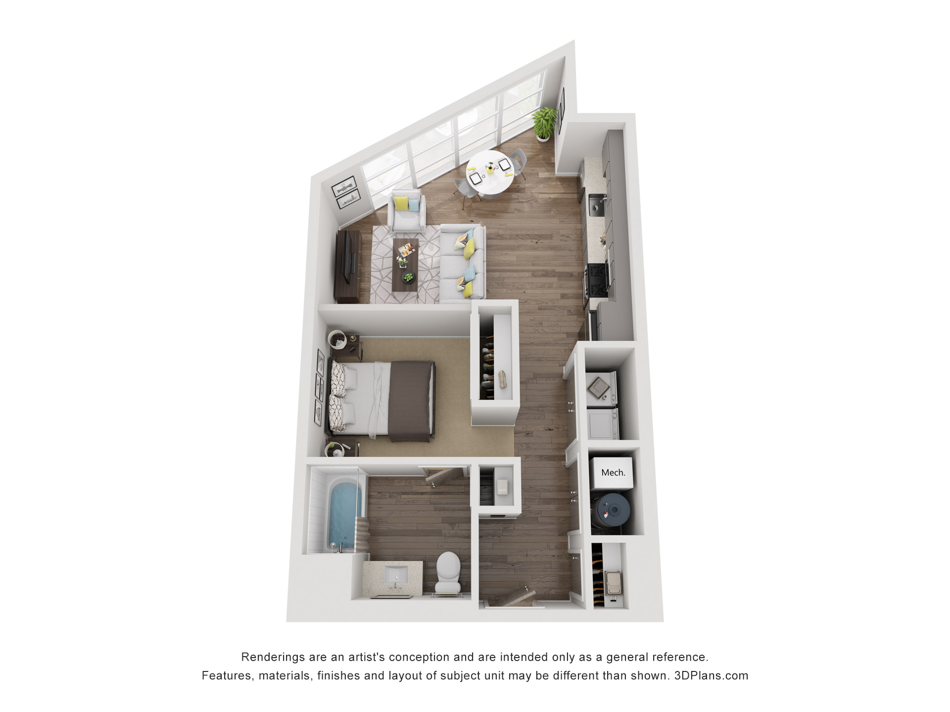 Floor plan for studio, 1 bath, 594 sqft