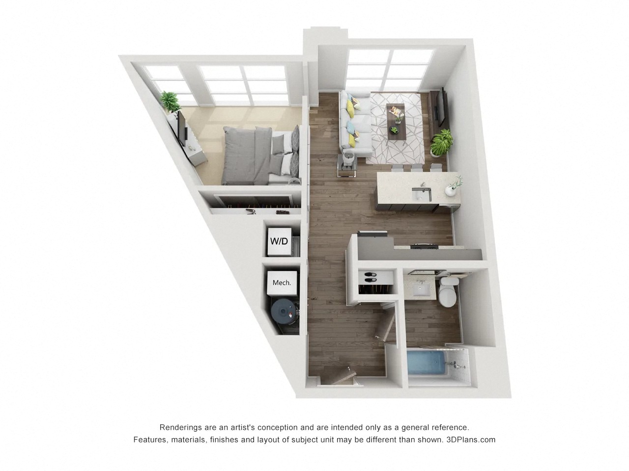 Floor plan for studio, 1 bath, 663 sqft