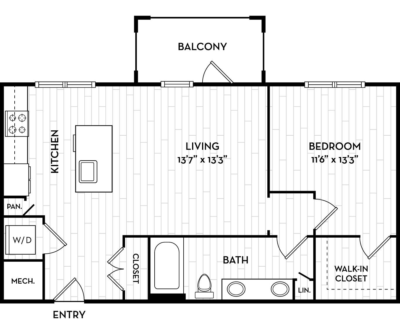 Floor plan for 1 bed, 1 bath, 720 sqft
