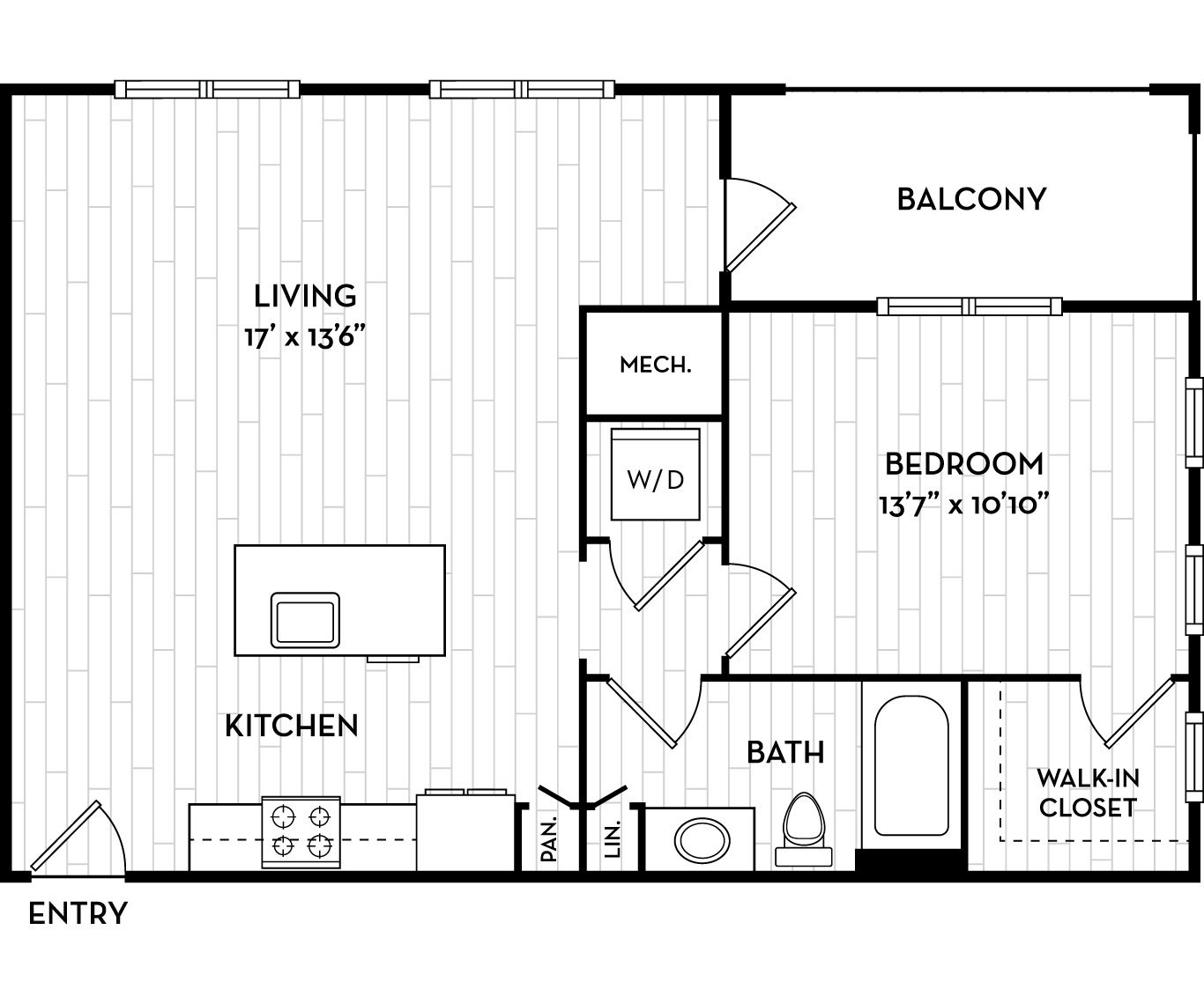 Floor plan for 1 bed, 1 bath, 773 sqft