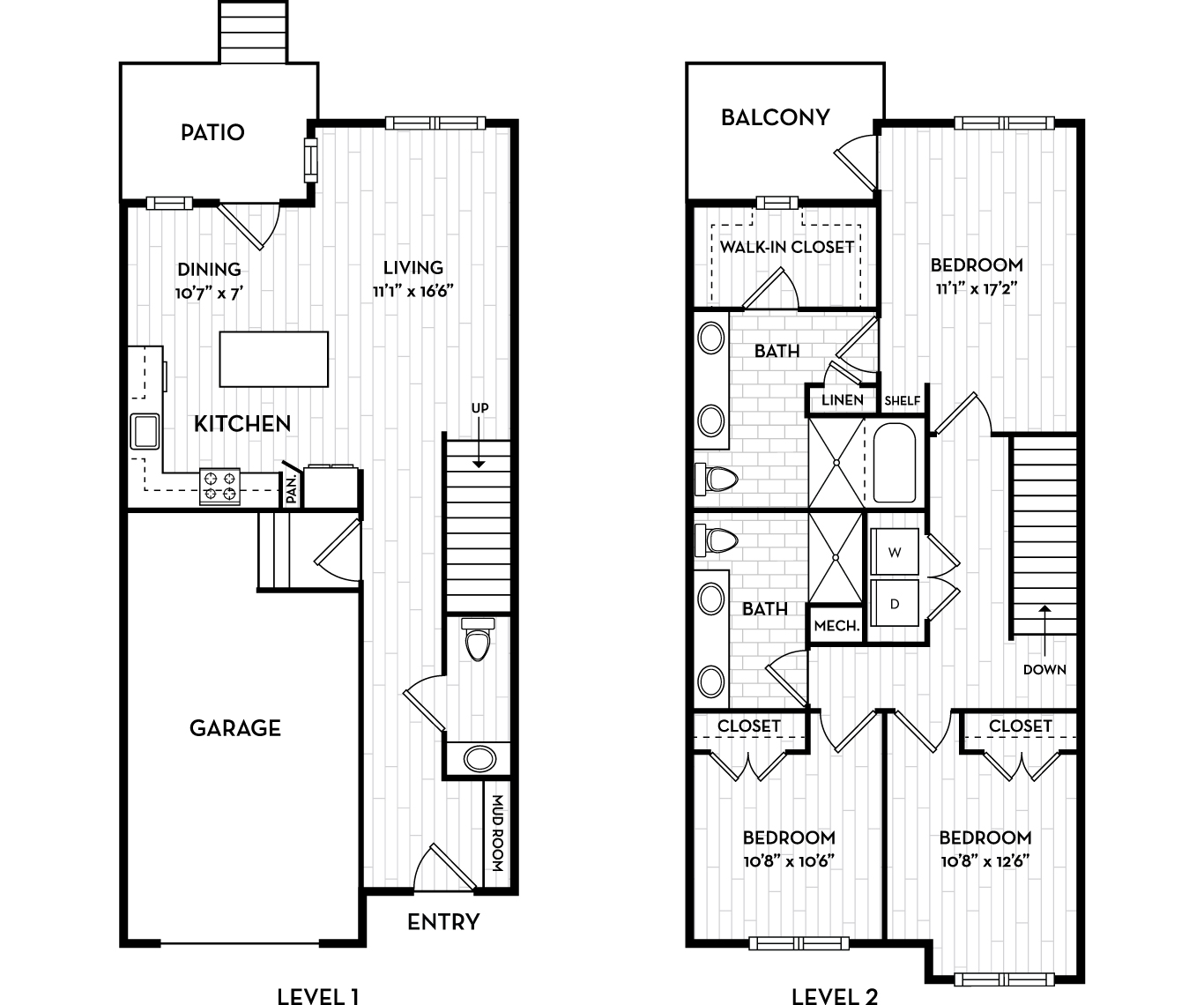 Floor plan for 3 beds, 2 baths, 1678 sqft