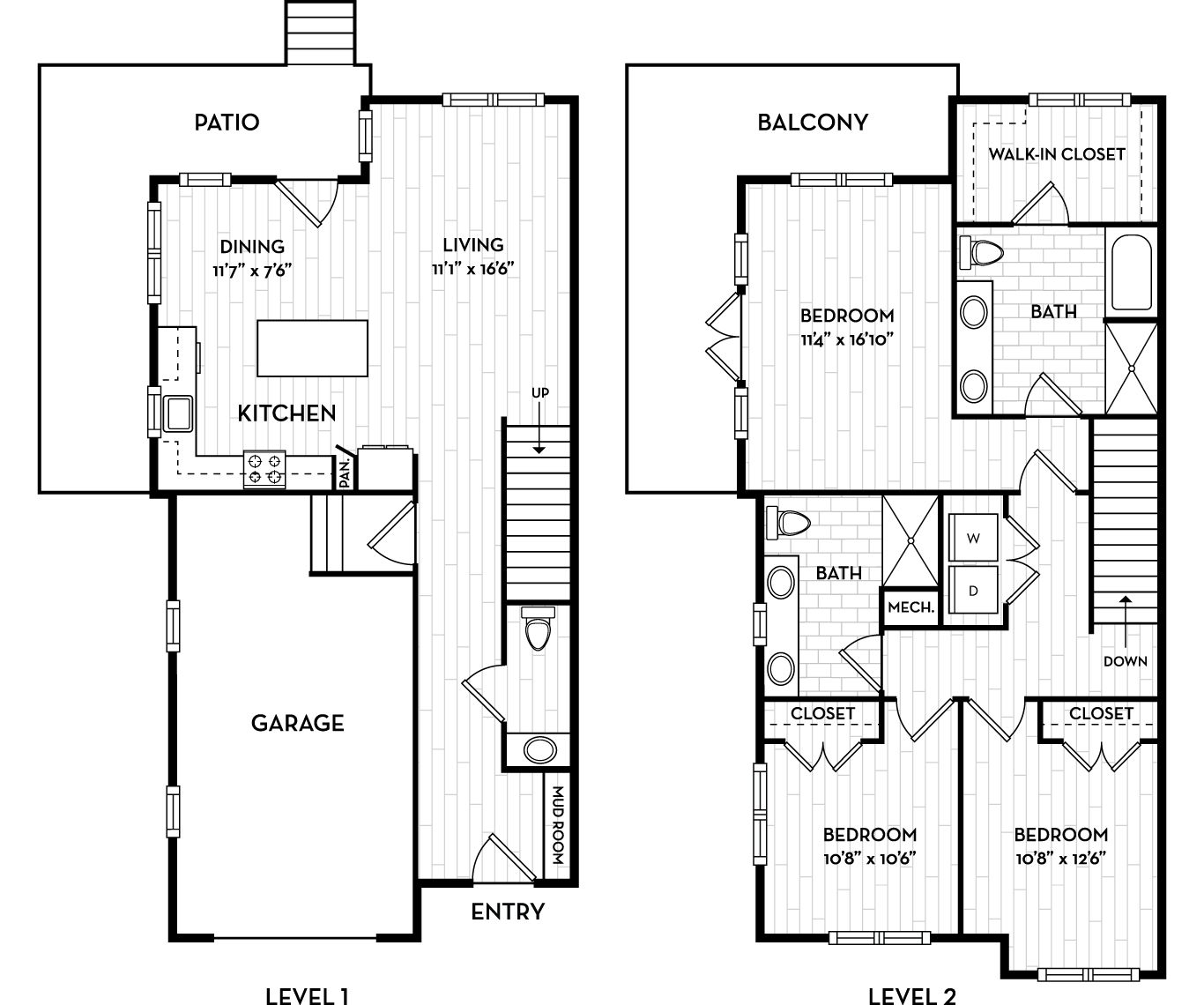 Floor plan for 3 beds, 2 baths, 1713 sqft
