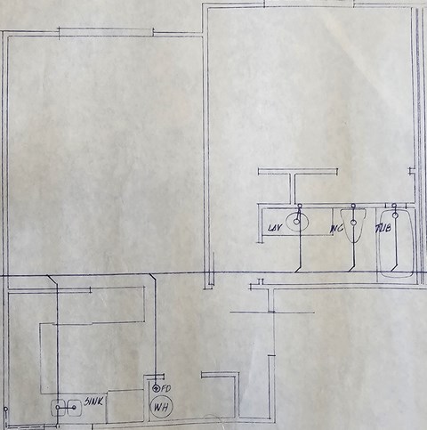 Floor plan for 1 bed, 1 bath, 682 sqft