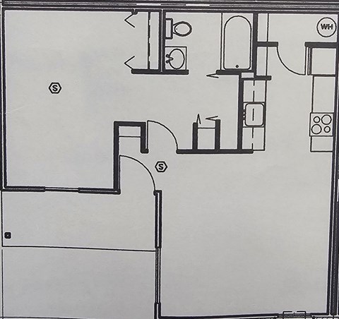 Floor plan for 1 bed, 1 bath