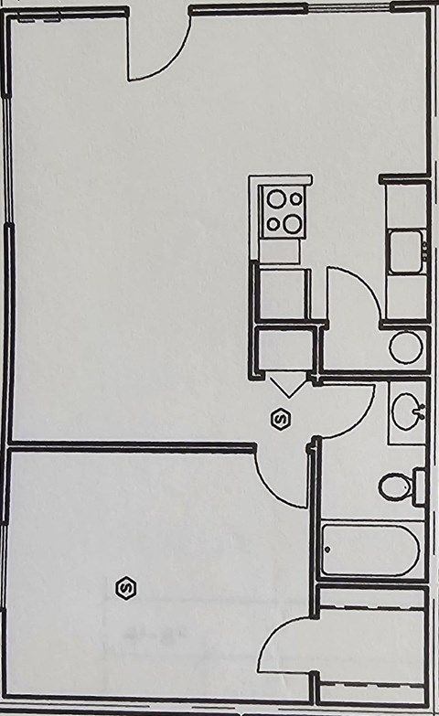 Floor plan for 1 bed, 1 bath