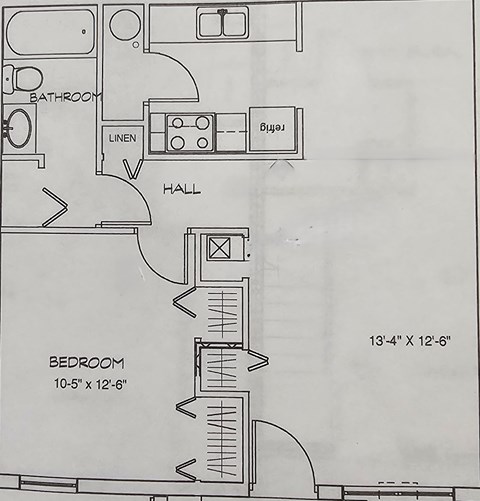 Floor plan for 1 bed, 1 bath