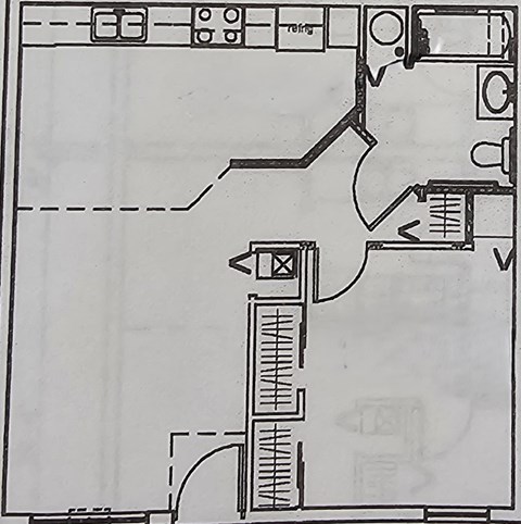 Floor plan for 1 bed, 1 bath