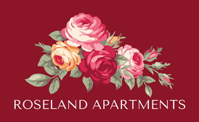 Lisbon apartment for rent - A logo for Roseland Apartments featuring a bouquet of roses.
